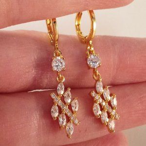 18K Yellow Gold Filled Elegant Rivets Multi Layer Diamond Zircon Dangle Earrings